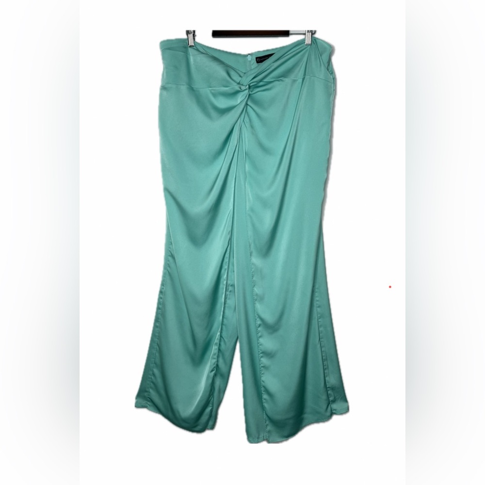 Fashion to Figure Satin Wide-Leg Pants Teal Plus Size 2X
